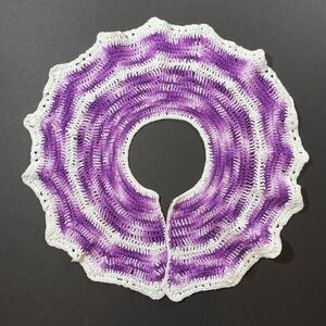 Crochet Doily Table Topper White Purple Round 15” Diameter Handmade Yarn